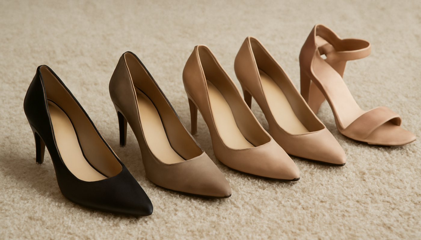 talons differents alignes sur tapis doux