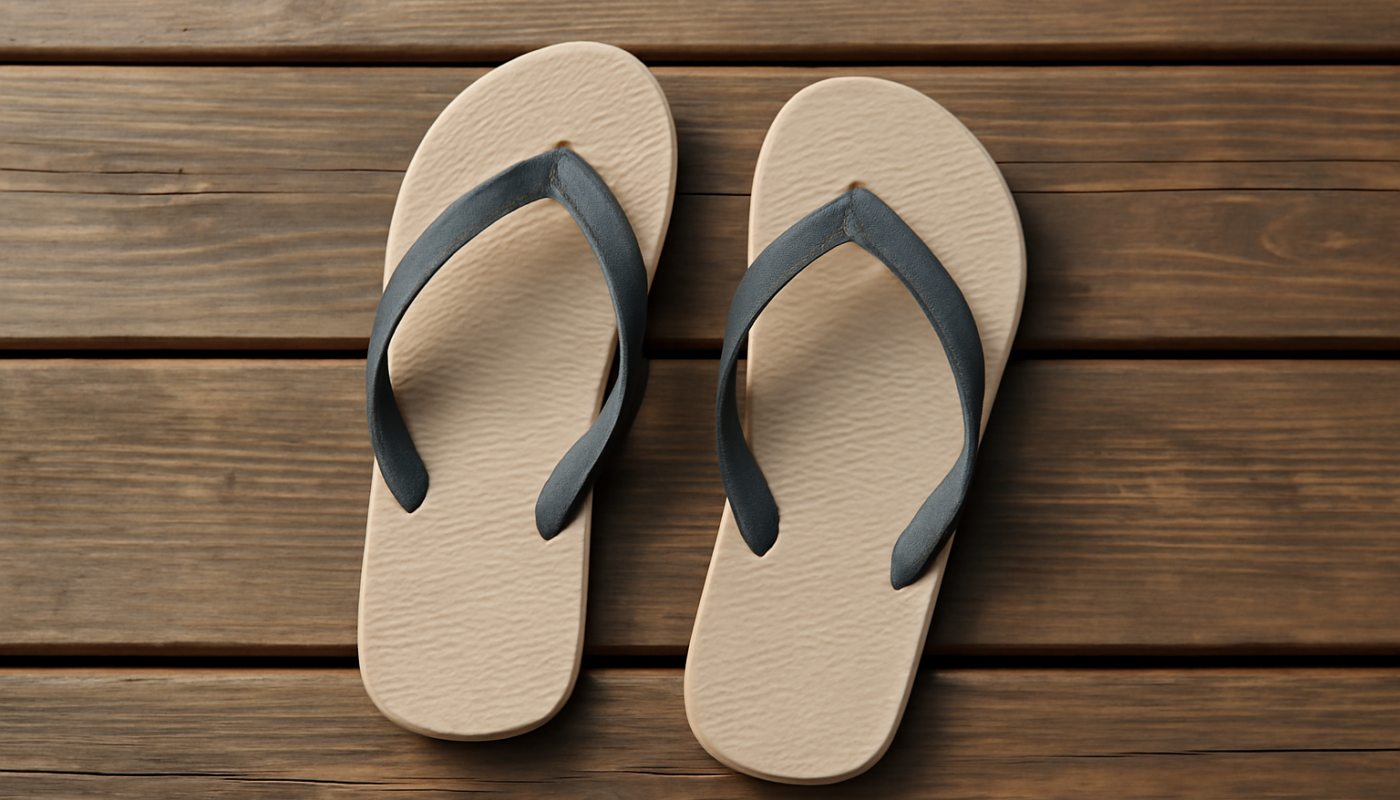 tongs cote a cote sur planche en bois