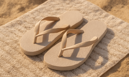 tongs posées sur un tapis de plage