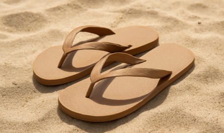 tongs posees sur sable fin