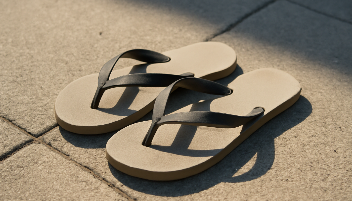 tongs posées sur trottoir ensoleillé