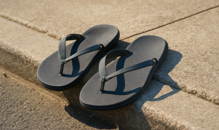 tongs posées sur bord de trottoir ensoleillé