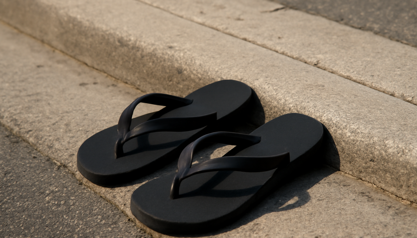 tongs posees pres d'une bordure de trottoir