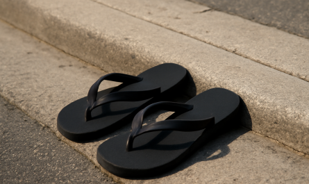 tongs posees pres d'une bordure de trottoir