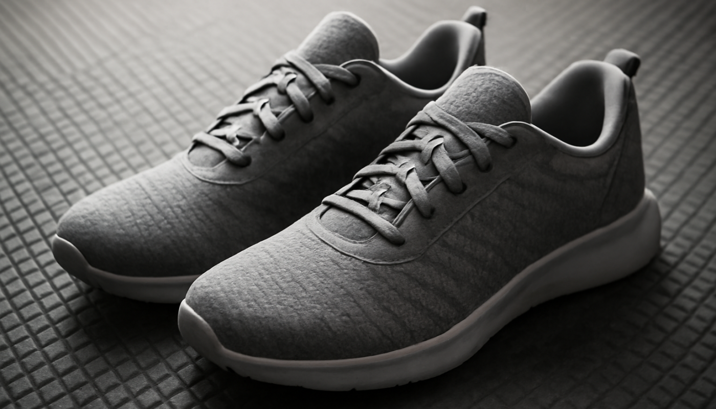 chaussures sport posées sur tapis d'entraînement