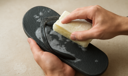 mains nettoyant une paire de tongs