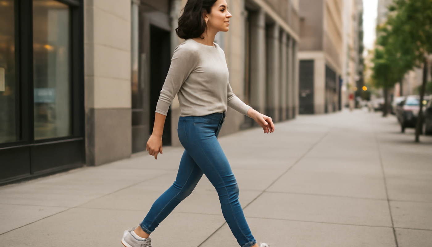 femme marchant en baskets légères en ville