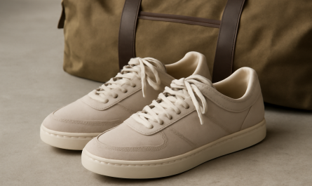 sneakers posées près d'un sac de voyage