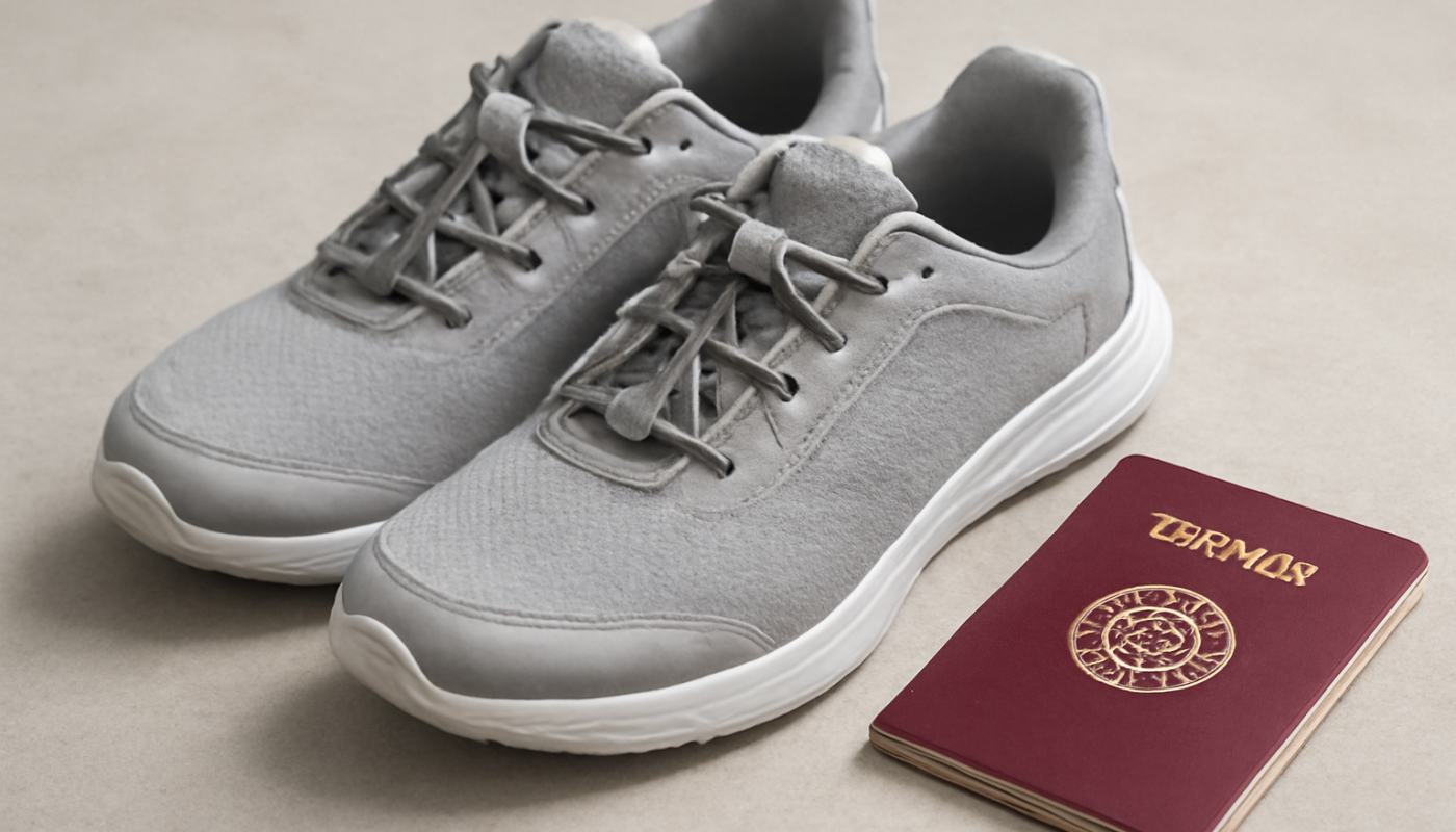 baskets lacage rapide posées près d'un passeport