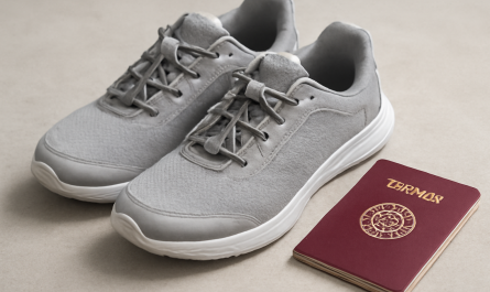 baskets lacage rapide posées près d'un passeport