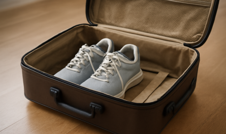 valise ouverte avec une paire de baskets