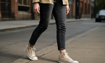 femme portant baskets montantes en rue