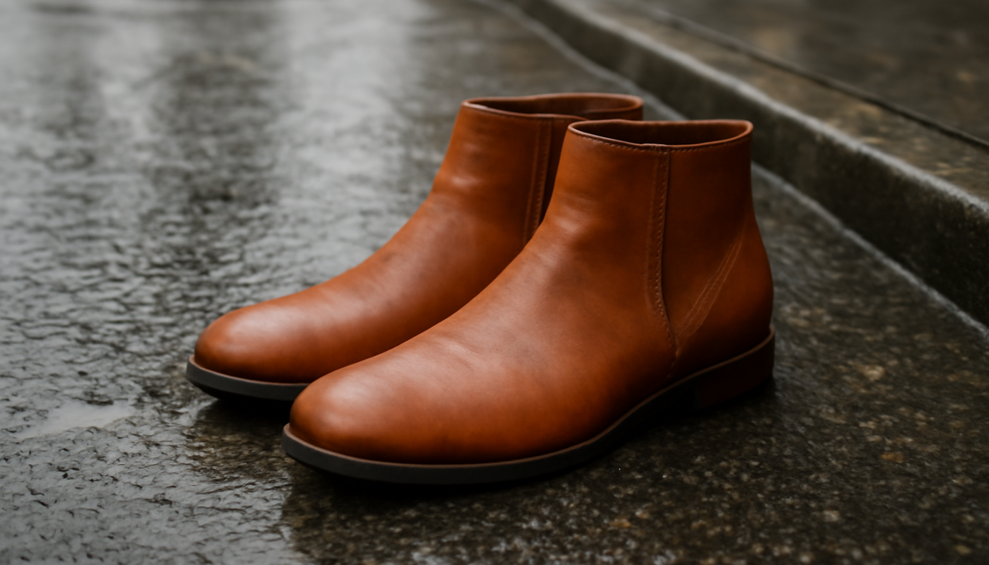 bottines basses posées sur trottoir humide
