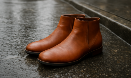 bottines basses posées sur trottoir humide