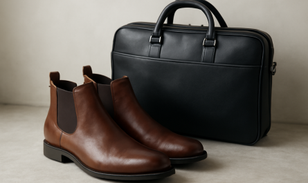 bottines posées près d'un sac de travail