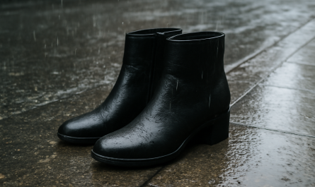 bottines sur trottoir mouillé sous pluie légère
