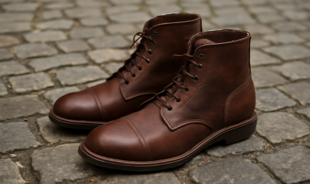 bottines en cuir sur sol pavé