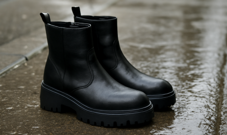 bottines semelle crantée sur trottoir mouillé