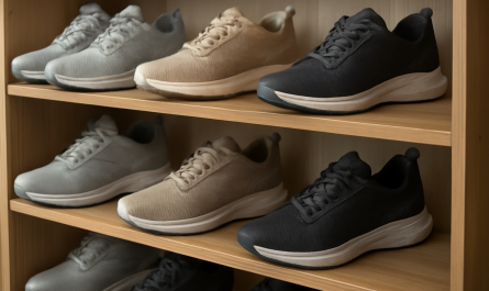 paires de chaussures sport sur étagère