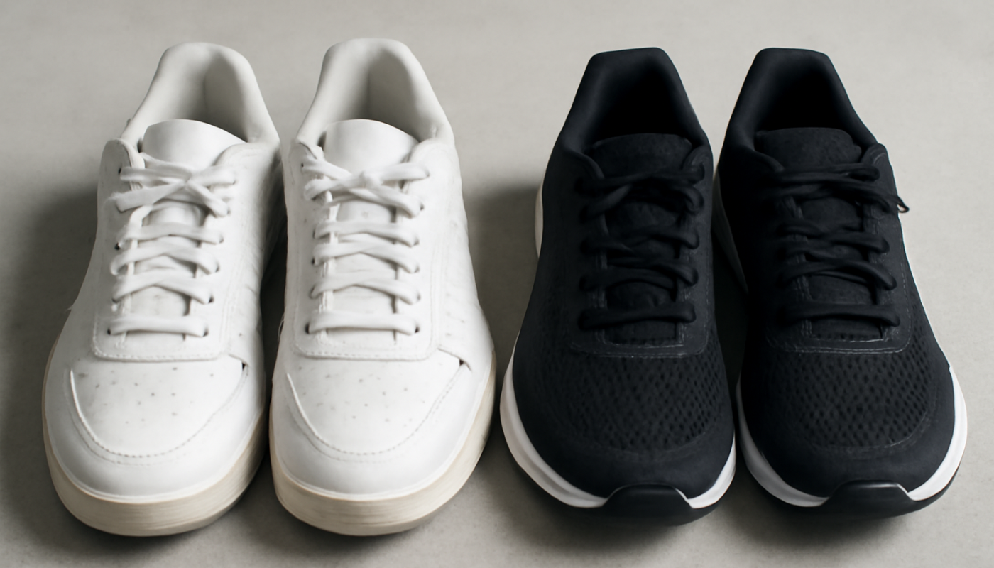 paire de baskets et chaussures de fitness côte à côte