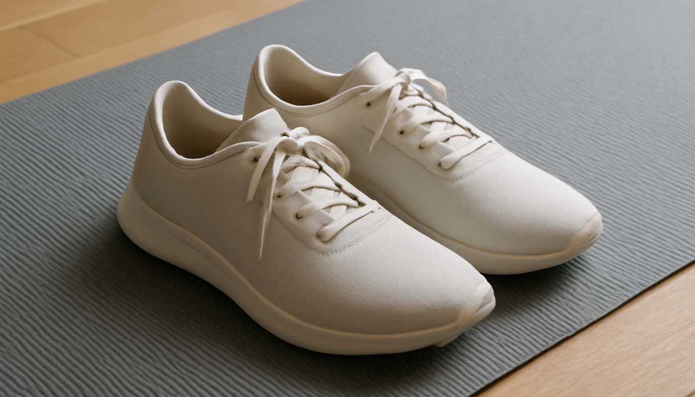 chaussures minimalistes posées sur tapis de yoga