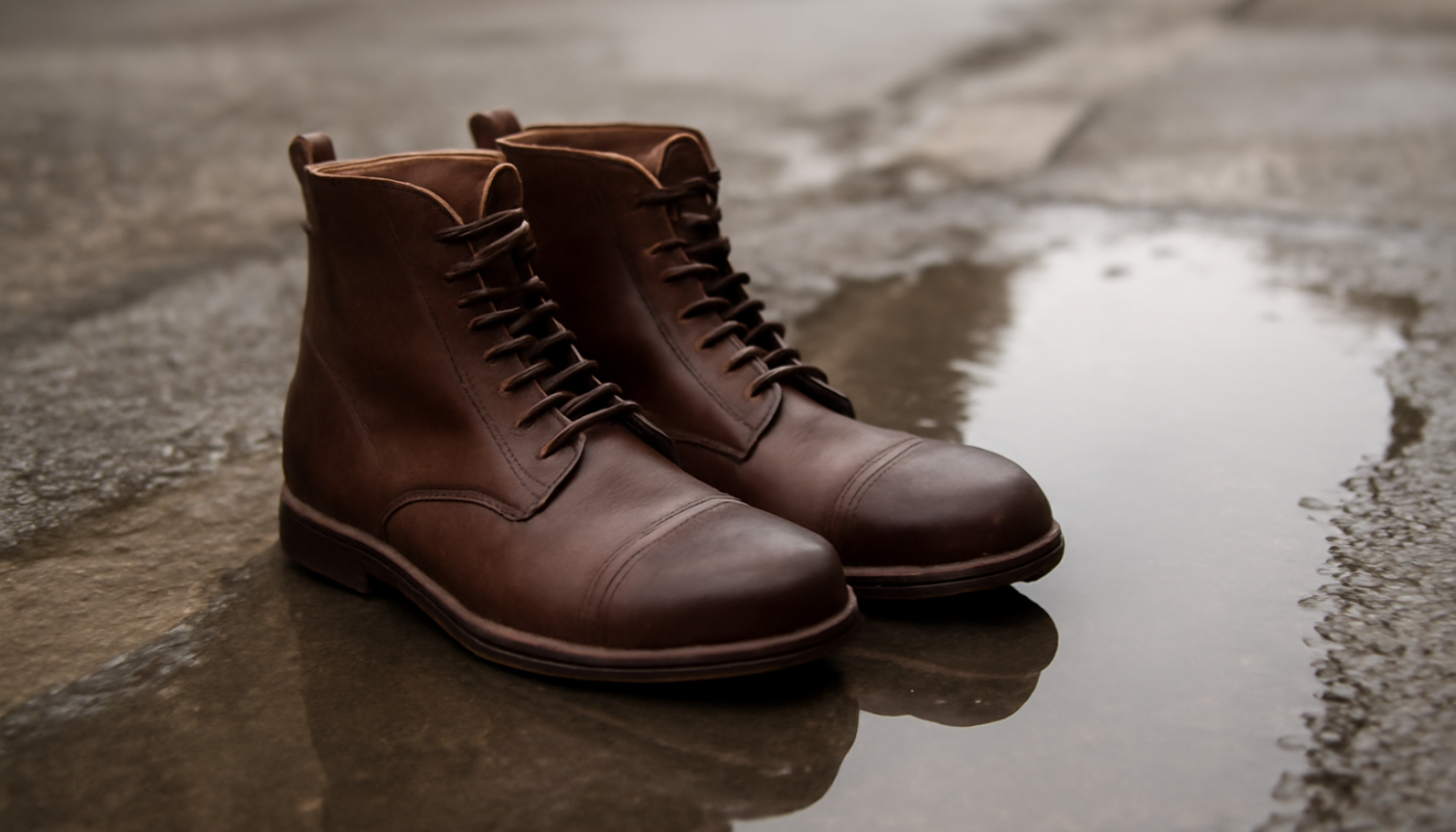 bottines près d'une flaque d'eau