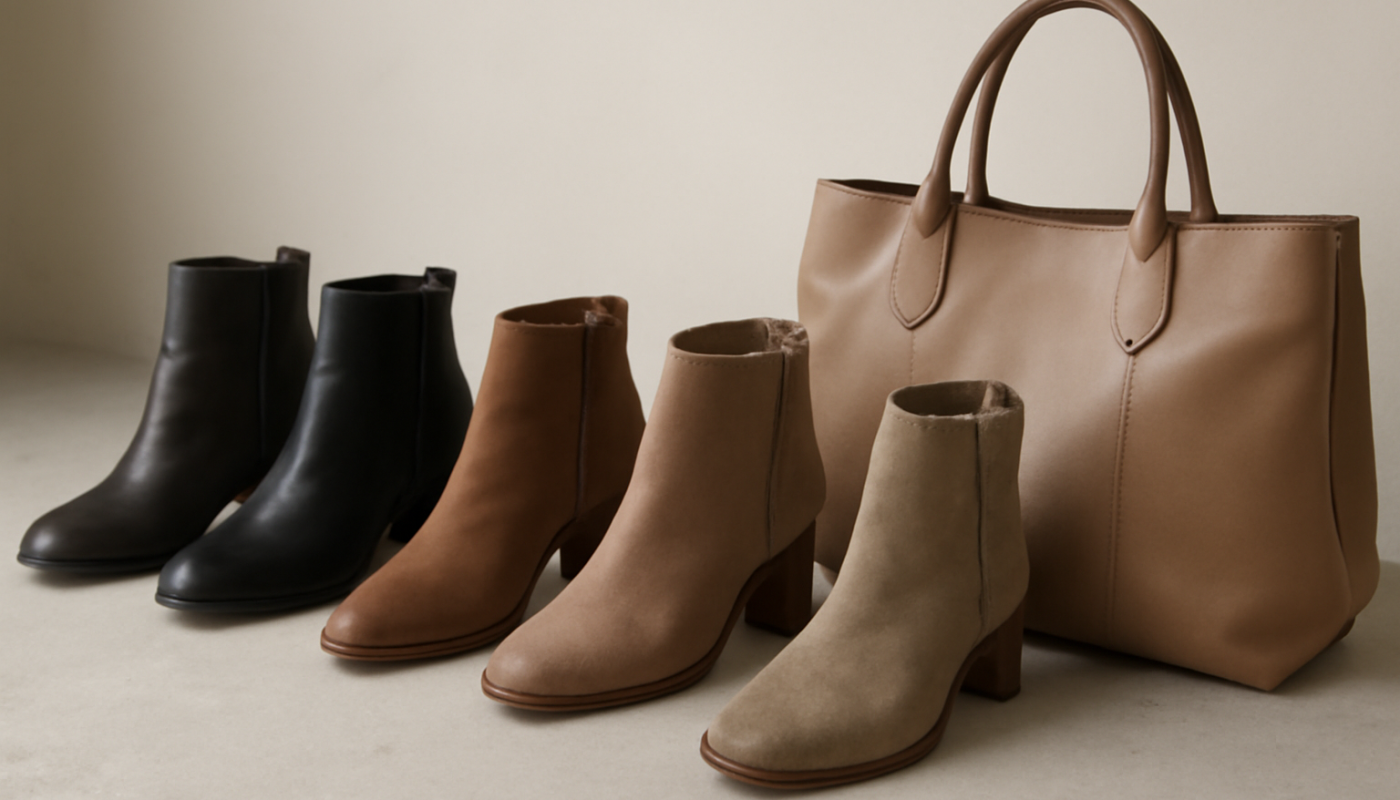 bottines alignées près d'un sac