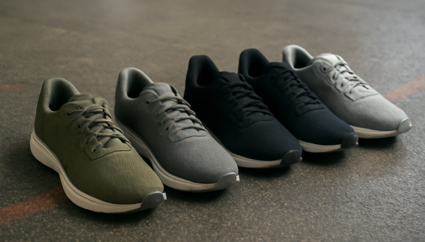 chaussures de sport alignées sur sol de gym