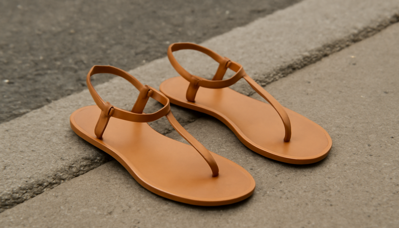 sandales minimalistes posées sur bord de trottoir
