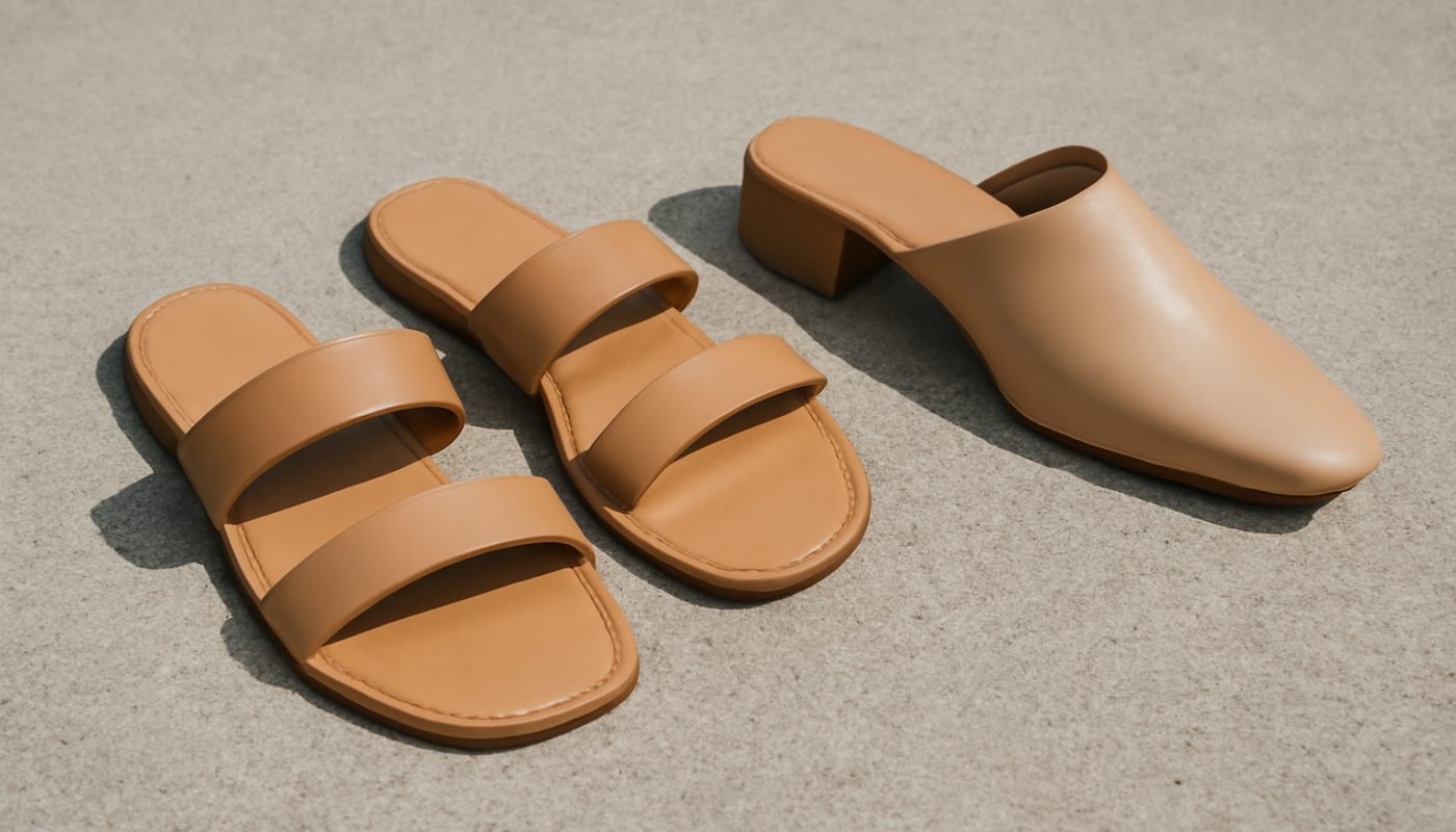 sandales à brides posées près de mules