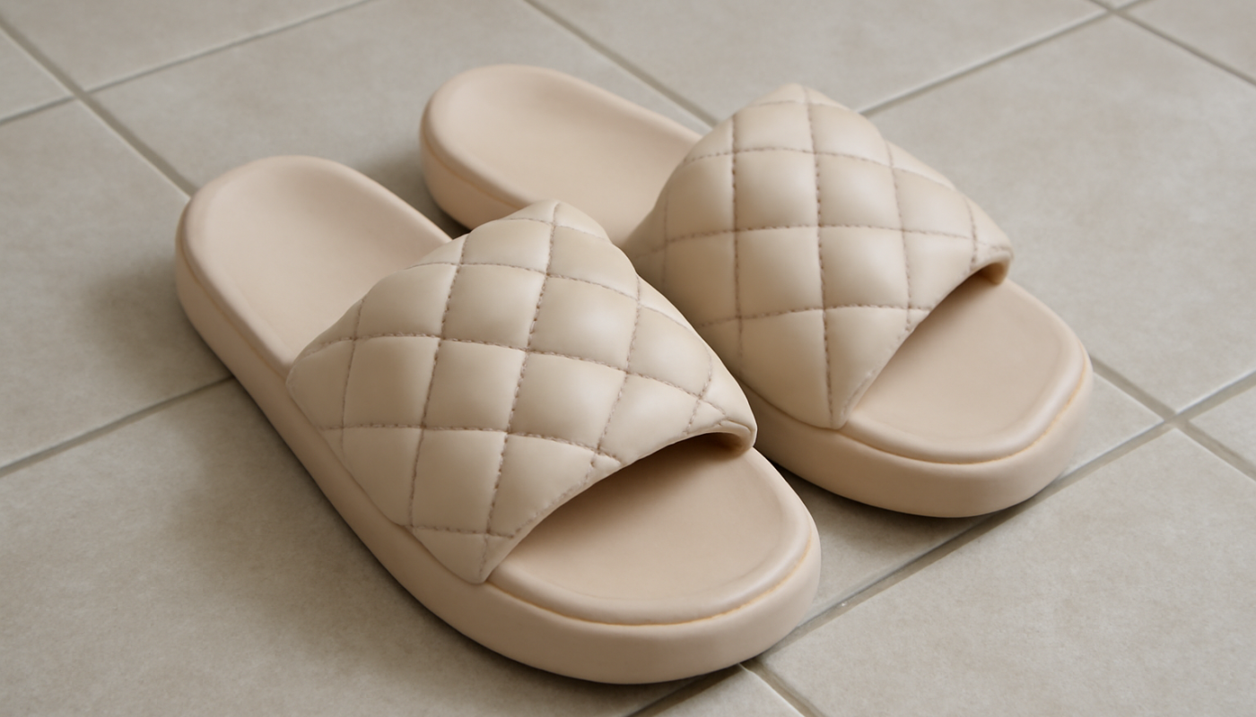 sandales rembourrees posees sur carrelage
