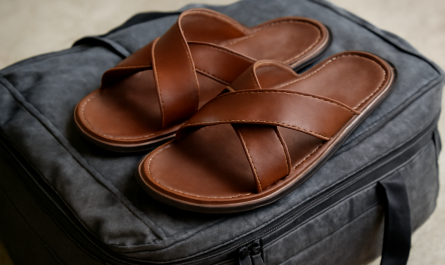 sandales posées sur sac de voyage