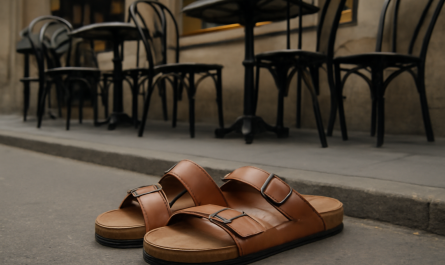 sandales posées près d'une terrasse de café