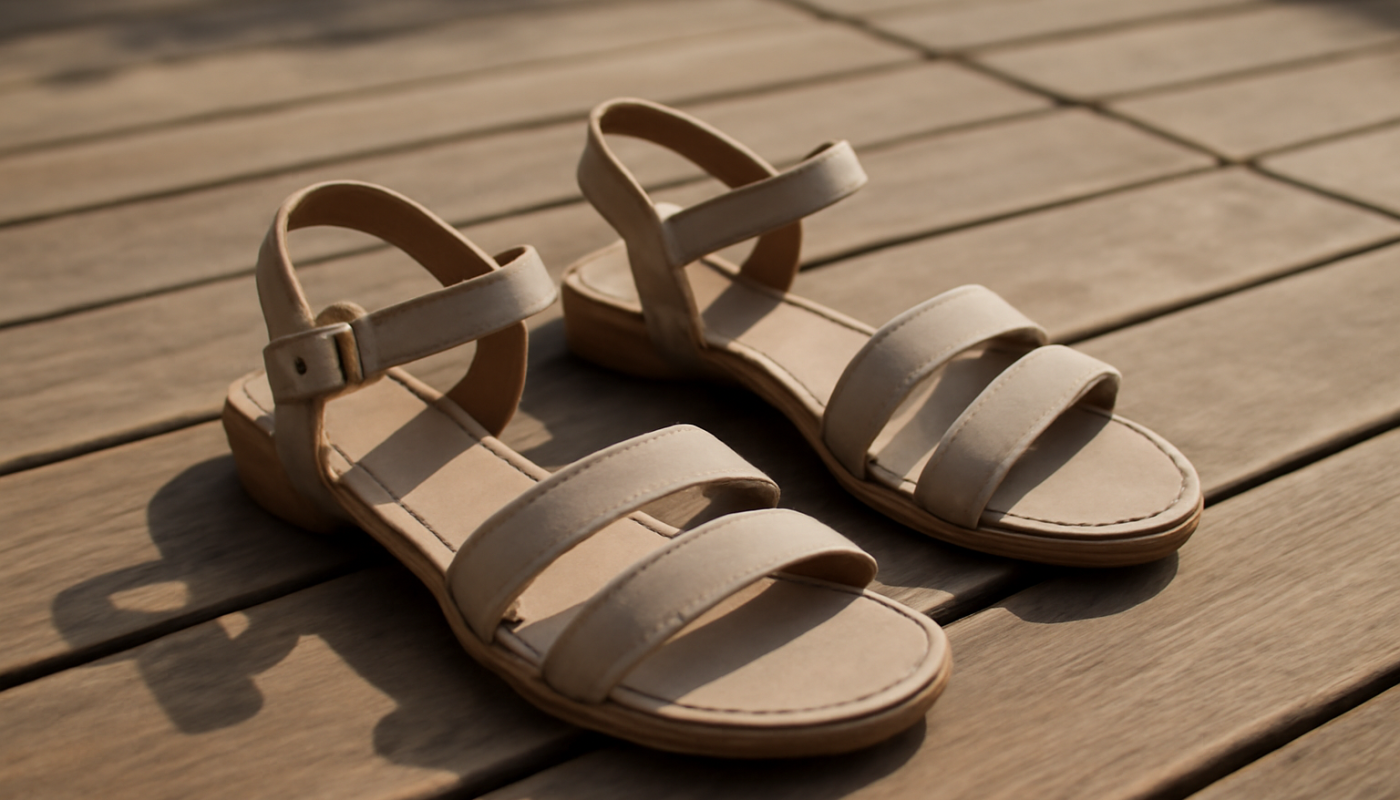 sandales a brides posees sur terrasse