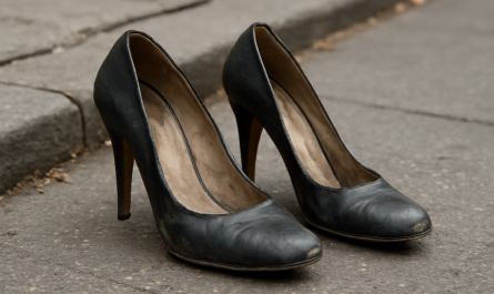 paire de talons usés sur trottoir