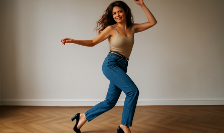 femme dansant en talons carrés sur parquet