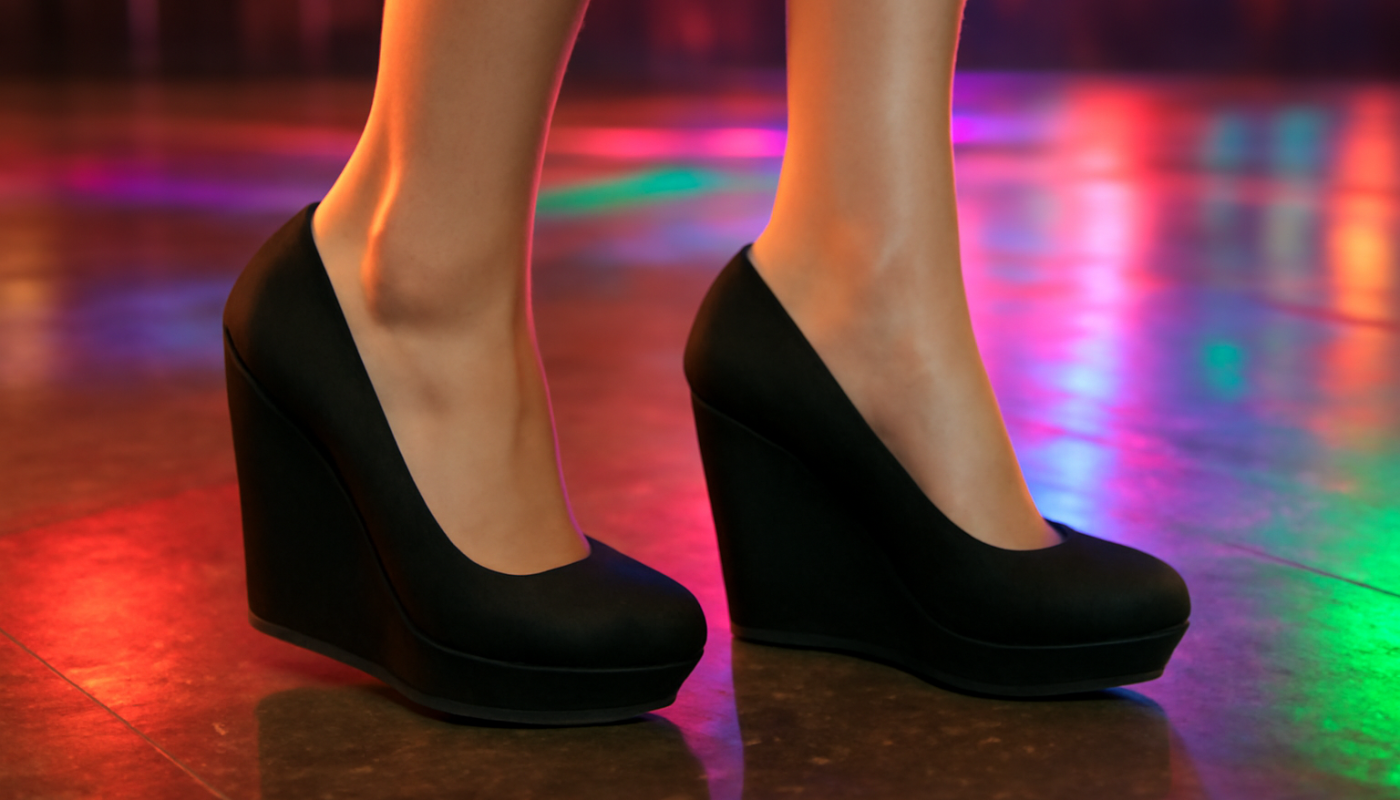 talons compensés sur piste de danse