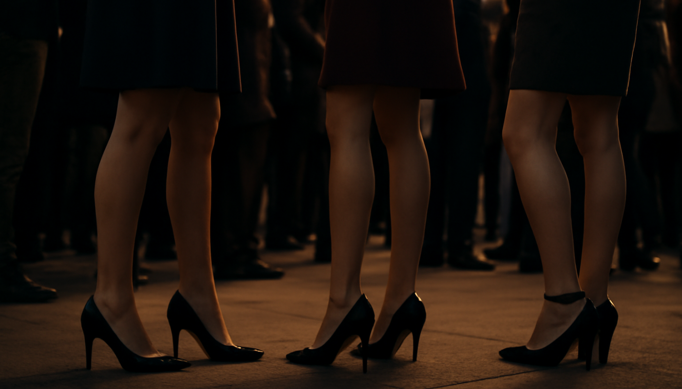foule debout en soirée avec plusieurs talons