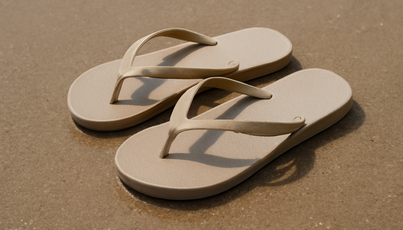 tongs légères posées sur sable humide