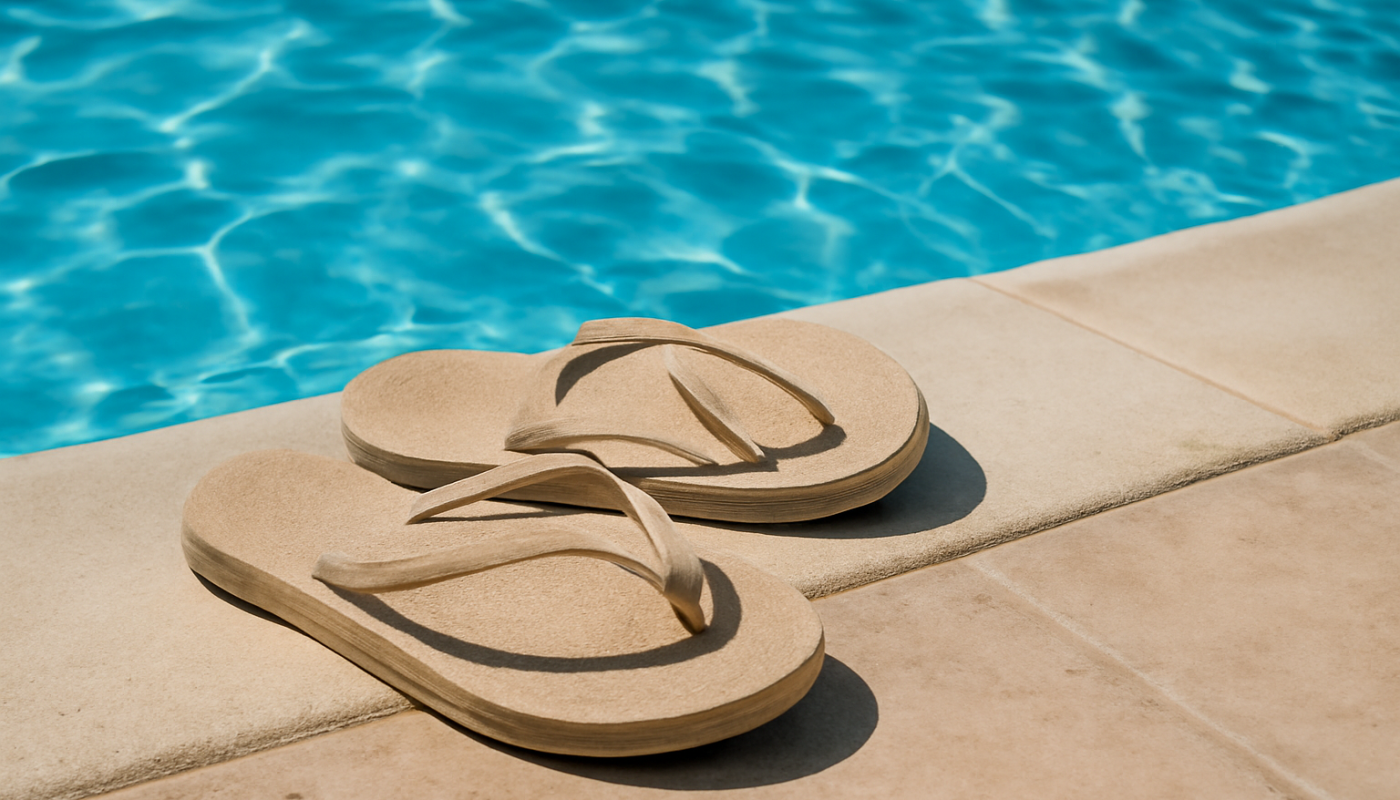 tongs posées près d'une piscine