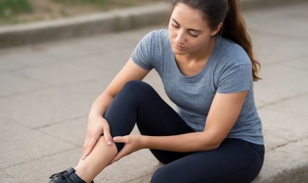 femme assise massant ses mollets après marche