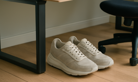 baskets sous un bureau moderne