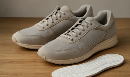paire de baskets avec semelle retirée posée