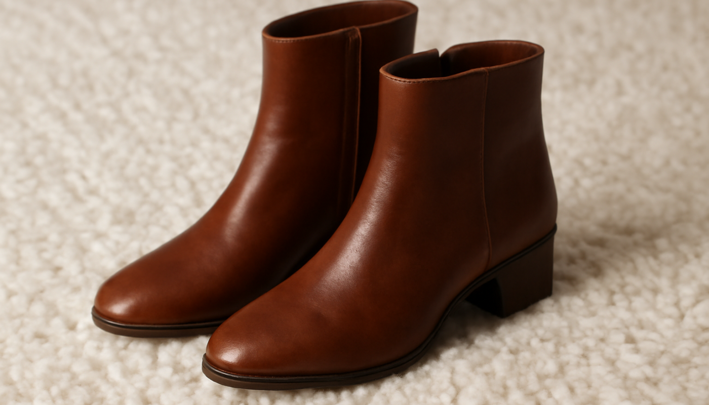 bottines posées sur tapis en laine légère