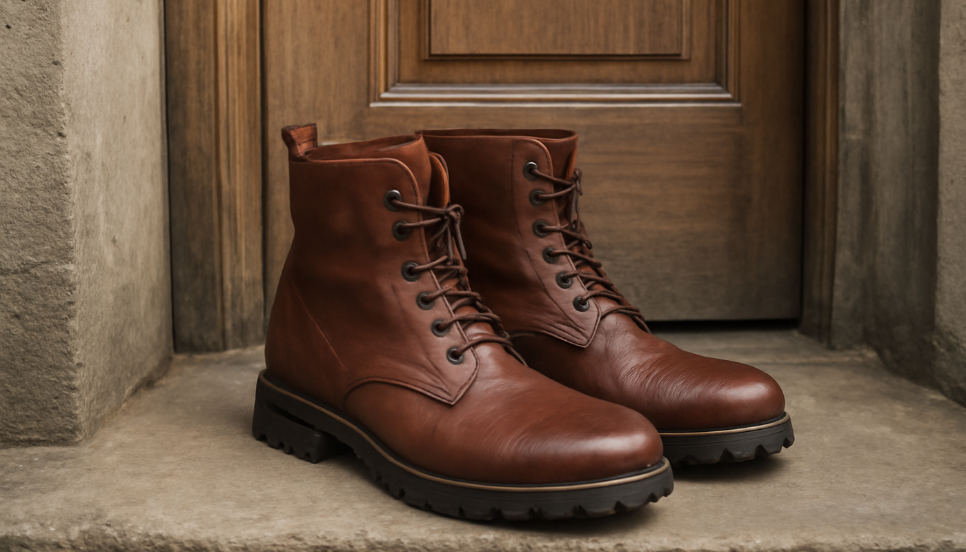 bottines montantes posées près d'une porte
