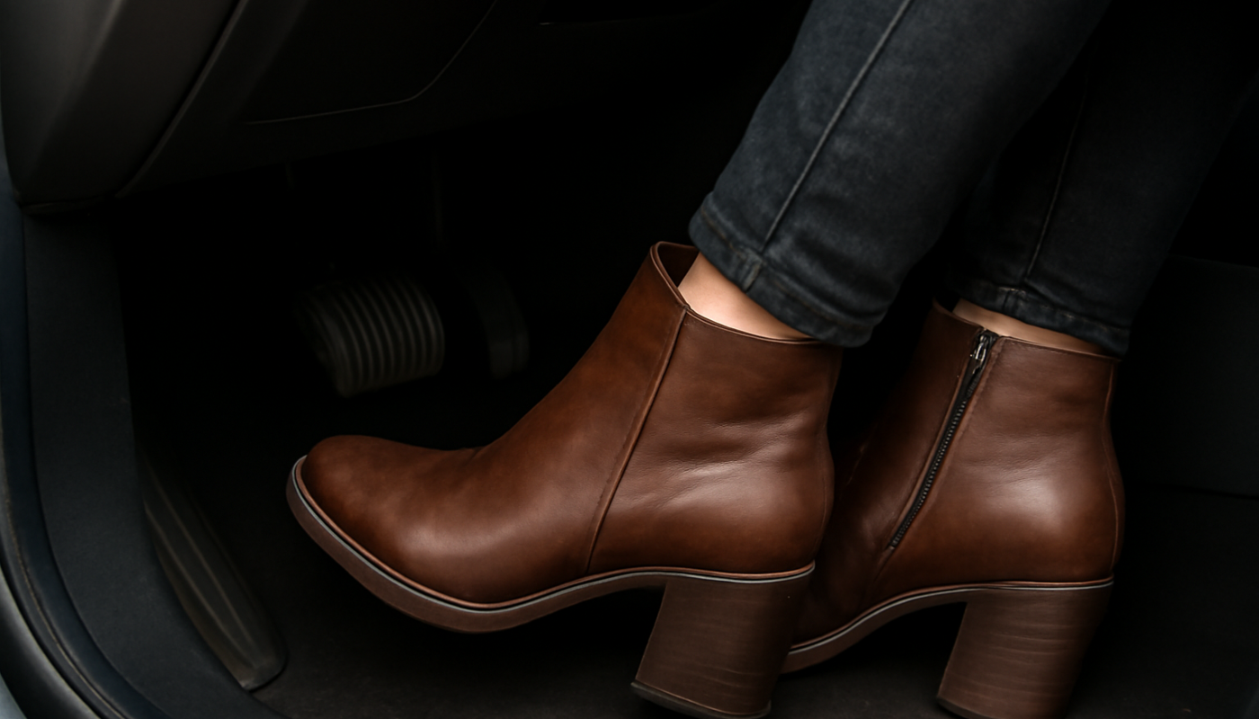 femme en bottines appuyant sur pédales