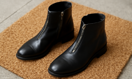 bottines avec zip ouvertes sur paillasson