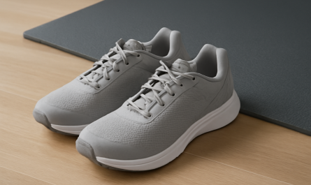 paire de baskets de training près d'un tapis