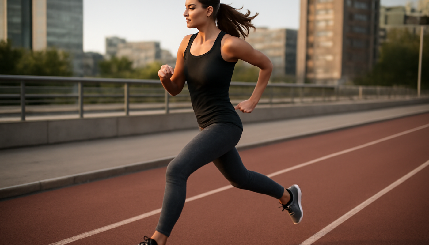 femme courant en chaussures sport sur piste urbaine