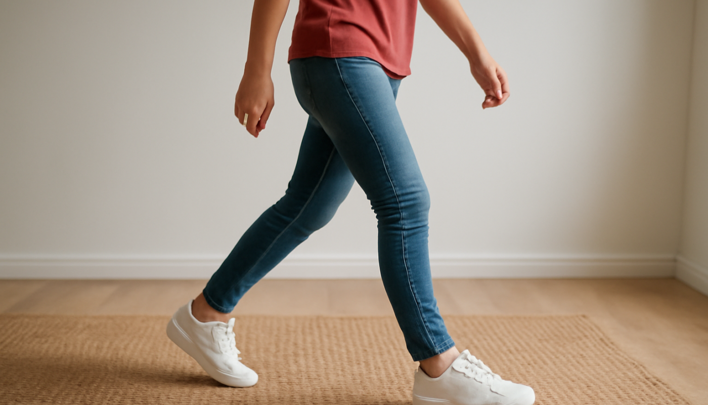 femme marchant sur tapis en baskets